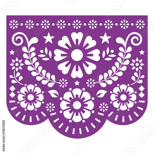 Papel Picado vector design inspired by traditional cut out decoration from Mexico with flowers and geometric shapes - greeting card, party decor
Print