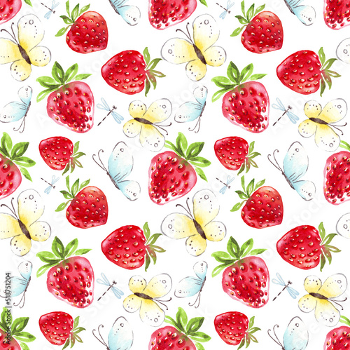 Strawberry seamless pattern. Hand-painted illustration 