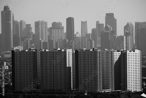 city skyline in black and white