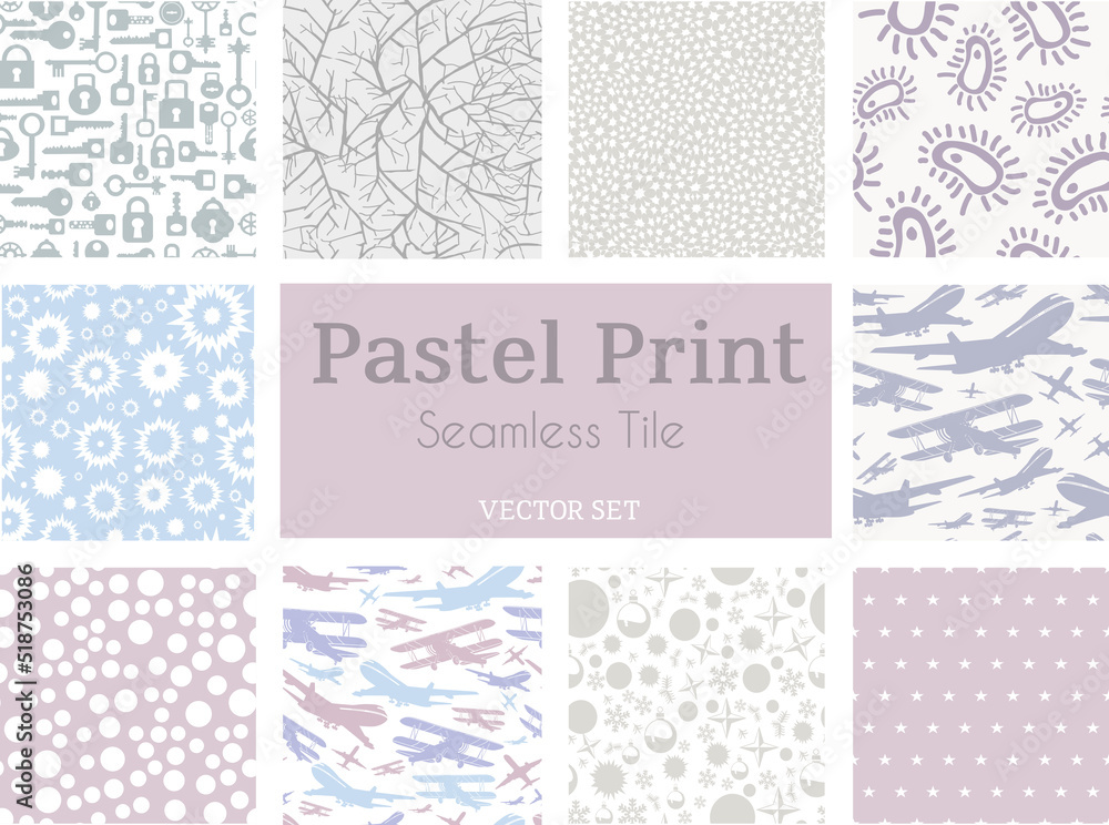 Silhouette of a floral pattern seamless tile pastel set