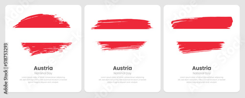 A set of vector brush flags of Austria on abstract card with shadow effect