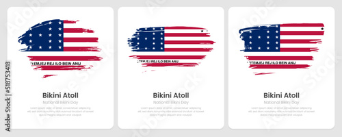 A set of vector brush flags of Bikini Atoll on abstract card with shadow effect