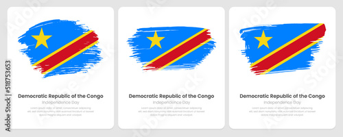A set of vector brush flags of Democratic Republic of the Congo on abstract card with shadow effect