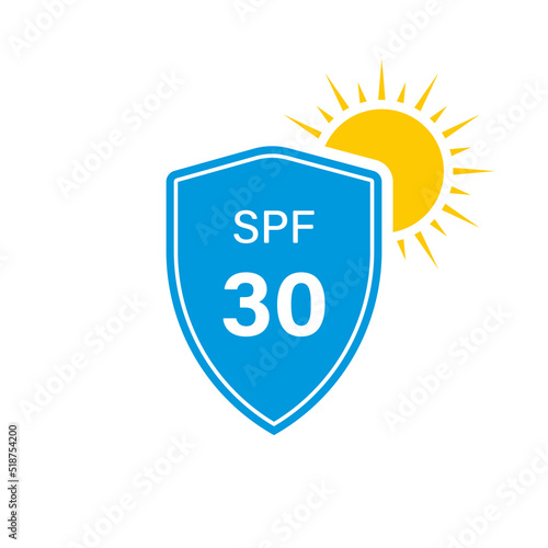 UV Sun Shield Protect Skin Icon. SPF 30 Cosmetic Sunscreen for Summer Suntan Protection Pictogram. Block Ultraviolet Radiation Rays Icon. Isolated Vector Illustration