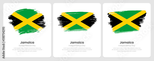 A set of vector brush flags of Jamaica on abstract card with shadow effect