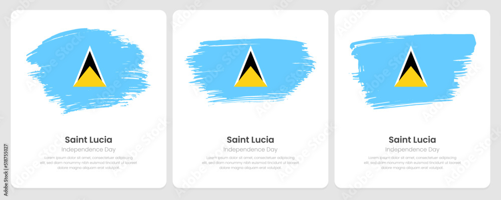 A set of vector brush flags of Saint Lucia on abstract card with shadow effect A set of vector brush flags of Saint Lucia on abstract card with shadow effect