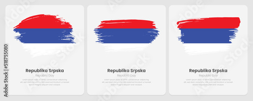 A set of vector brush flags of Republika Srpska on abstract card with shadow effect