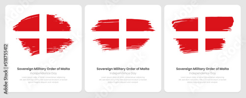 A set of vector brush flags of Sovereign Military Order of Malta on abstract card with shadow effect
