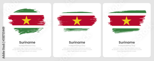 Free Download A set of vector brush flags of Suriname on abstract card with shadow effect - GFXLoad