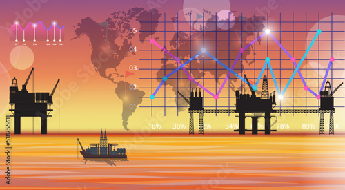 Oil price rising concept Gasoline with drop oil on red growth bar chart background