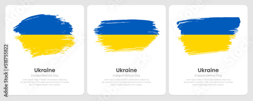 A set of vector brush flags of Ukraine on abstract card with shadow effect