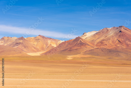 The colourful Andes mountain range in the Salvador Dali Desert (Desierto de Salvador Dali) in the Altiplano region of Bolivia.