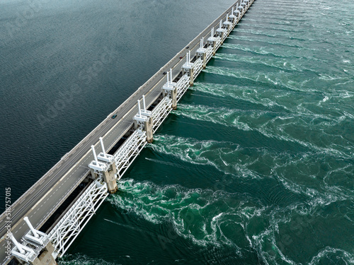 Sea Water Rushing Through a Storm Surge Barrier