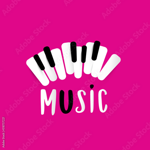 Music design with piano keys on pink background - vector