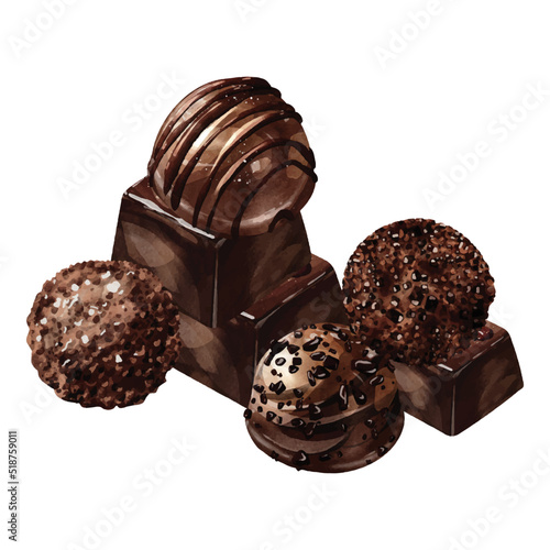 Set of dark chocolate watercolor vector