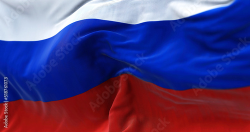 Bilde på lerret Close-up view of the Russian national flag waving in the wind