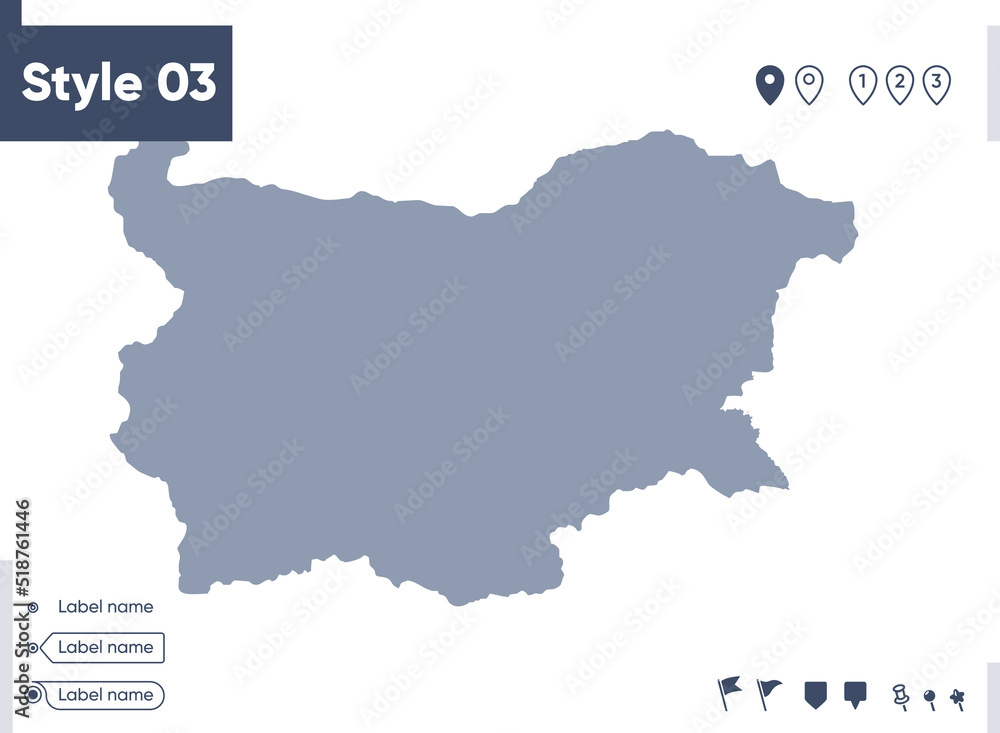 Bulgaria - map isolated on white background. Outline map. Vector map. Shape map.
