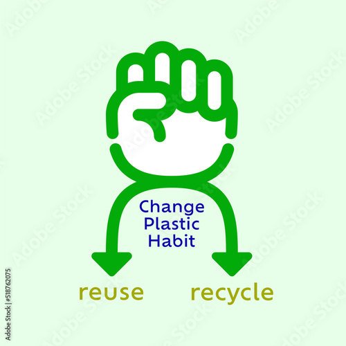 Fist icon merged with switch arrow as a gimmick of change plastic habit. Vector illustration outline flat design style.