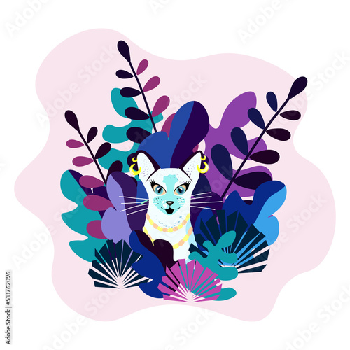 white kitty in fantastic bright jungle hide and seek