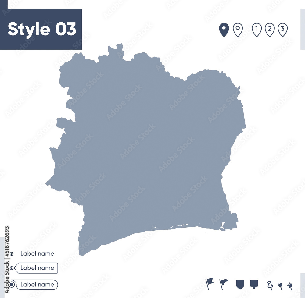 Cote D'ivoire - map isolated on white background. Outline map. Vector map. Shape map.