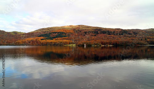 View across Coniston Water in Autumn, Lake District England 