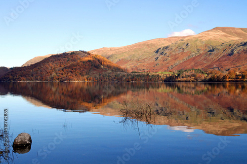 View across Thirlmere in Autumn, Lake District England 