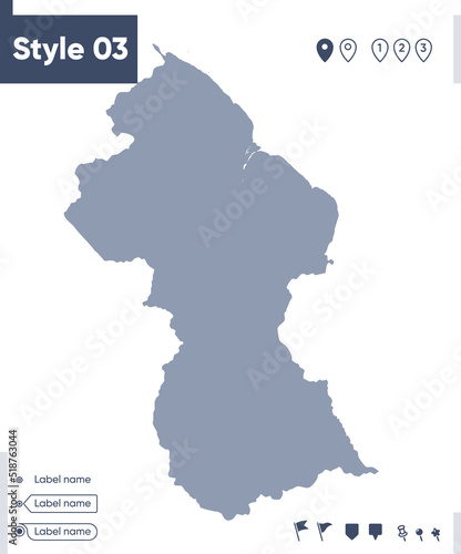 Guyana - map isolated on white background. Outline map. Vector map. Shape map.