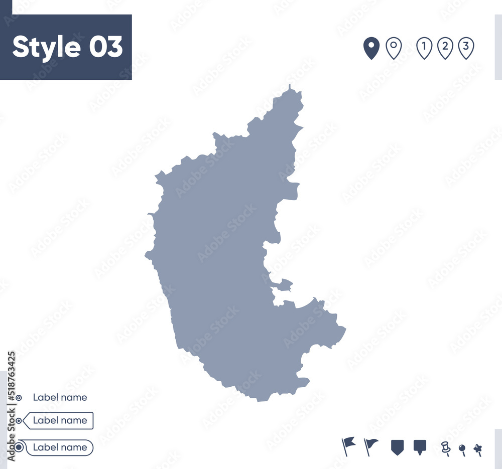 Karnataka, India - map isolated on white background. Outline map. Vector map. Shape map.