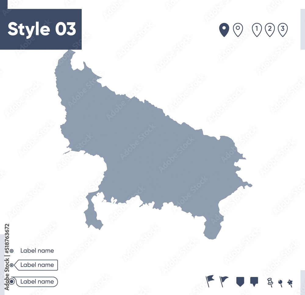 Uttar Pradesh, India - map isolated on white background. Outline map. Vector map. Shape map.