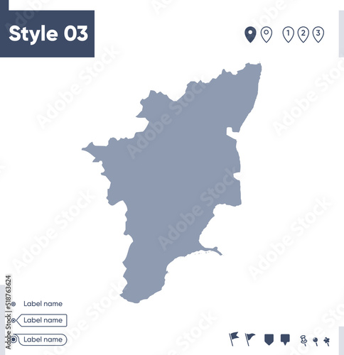 Tamil Nadu, India - map isolated on white background. Outline map. Vector map. Shape map.
