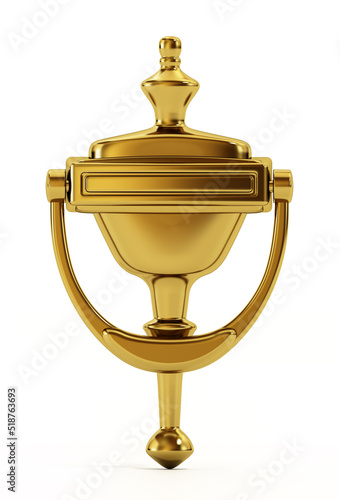 Golden door knocker isolated on white background. 3D illustration photo