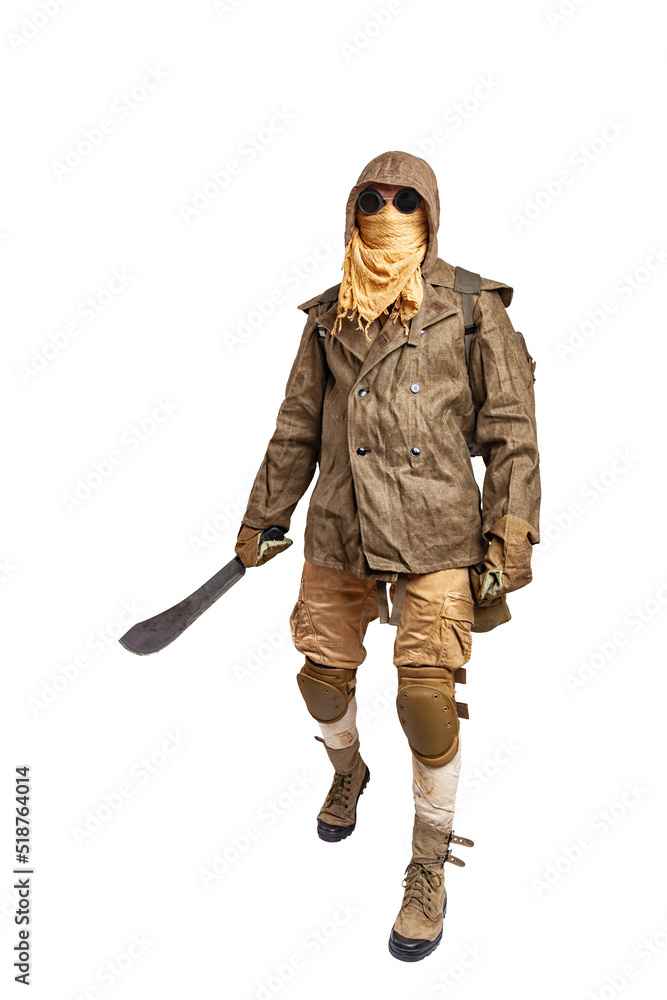 Post apocalyptic warrior in mask isolated on the white background. Post apocalyptic warrior in mask isolated on the white background.