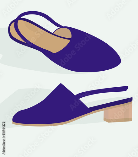 Vector flat image of purple mules. Shoes for cold summer. An elegant pair of women's shoes. Design for backgrounds, templates, banners, postcards, textiles.
