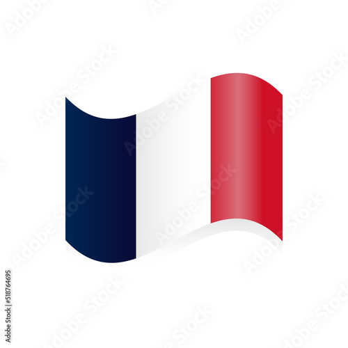 French flag icon. National flag icon vector. France.  Flag  in motion, developing in the wind, on a white background. Banner template for Brochures,Poster or Banner