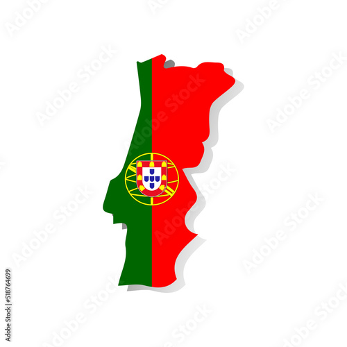 Country map with flag. Portugal map and flag . Portugal detailed map with flag of country. Vector