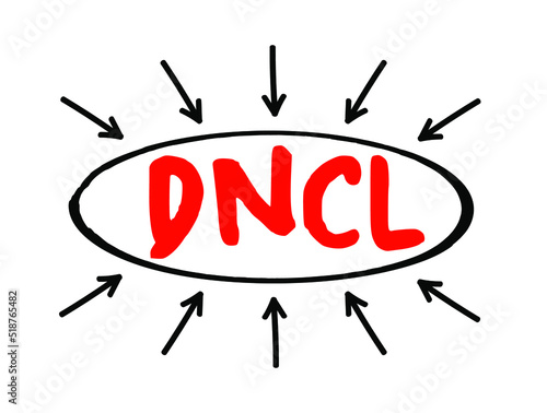 DNCL - Do Not Call List is a list of phone numbers that telemarketers are prohibited from calling in most circumstances, acronym concept with arrows