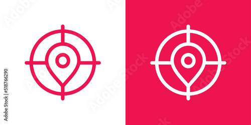 Location targeting logo icon design, target and map pin logo combination - Vector