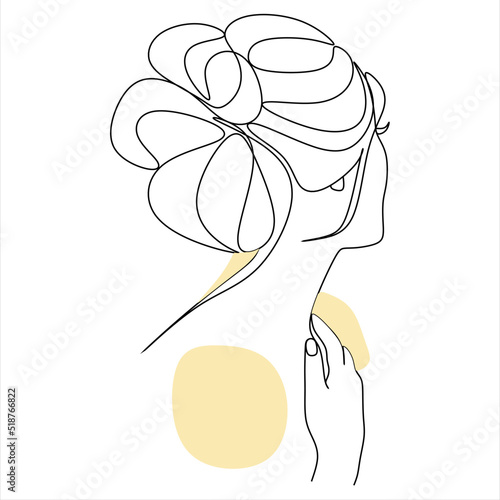 Continuous line drawing of Portrait of a Beautiful Woman's face. The Concept of Skin Beauty Care for young female models. Fashion beauty model with a white background. Vector