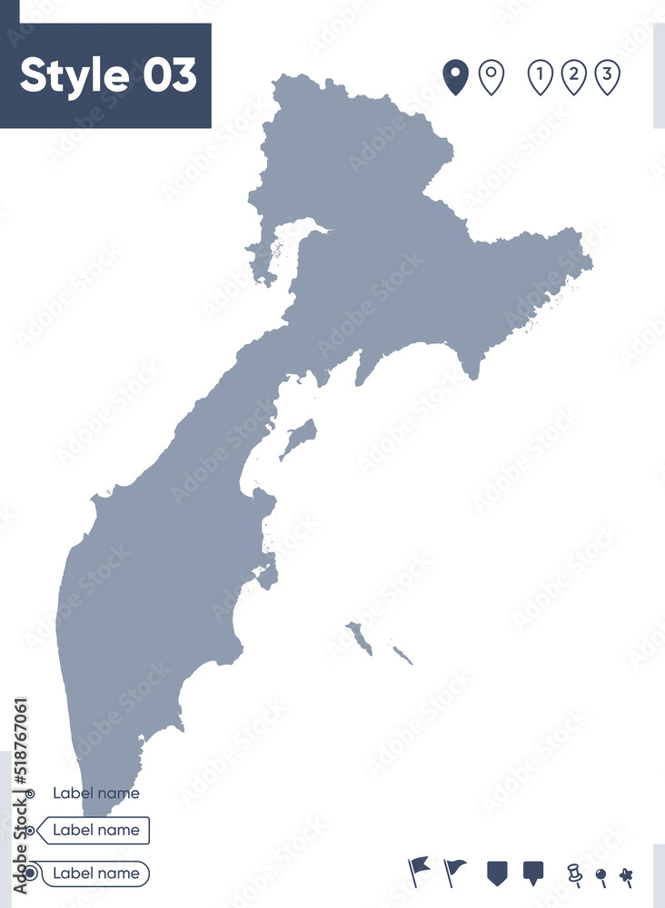 Kamchatka Territory, Russia - map isolated on white background. Outline map. Vector map. Shape map.