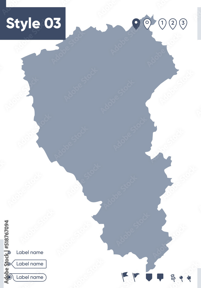 Kemerovo Region, Russia - map isolated on white background. Outline map. Vector map. Shape map.