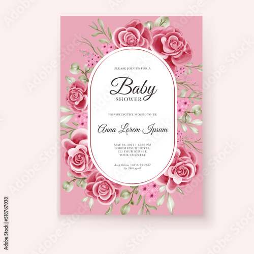rose pink baby shower invitation template