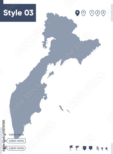 Kamchatka Territory, Russia - map isolated on white background. Outline map. Vector map. Shape map.