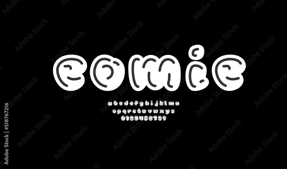 Obraz premium Comic font, cartoon alphabet in the graffiti style, letters and numbers