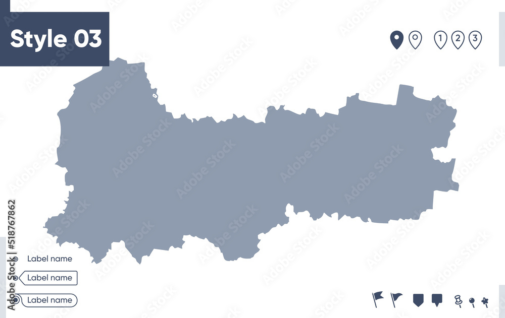 Vologda Region, Russia - map isolated on white background. Outline map. Vector map. Shape map.