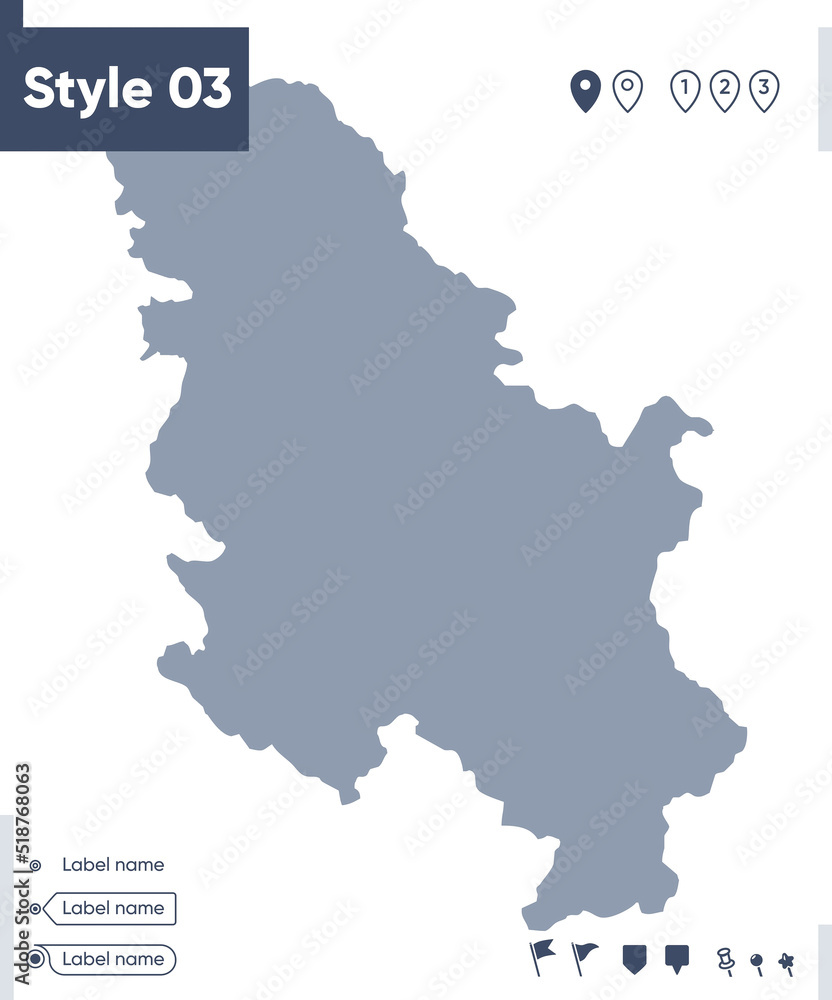 Serbia - map isolated on white background. Outline map. Vector map. Shape map.