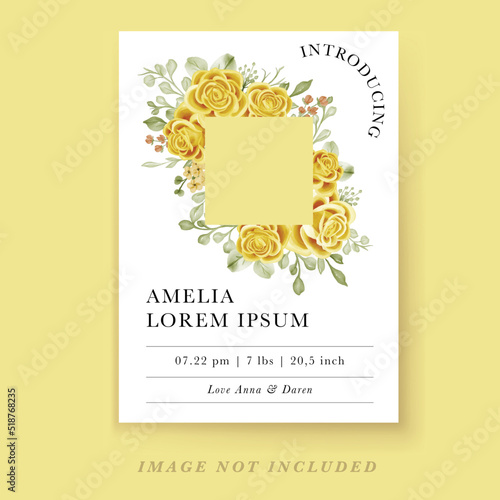 baby announcement with yellow rose decoration template