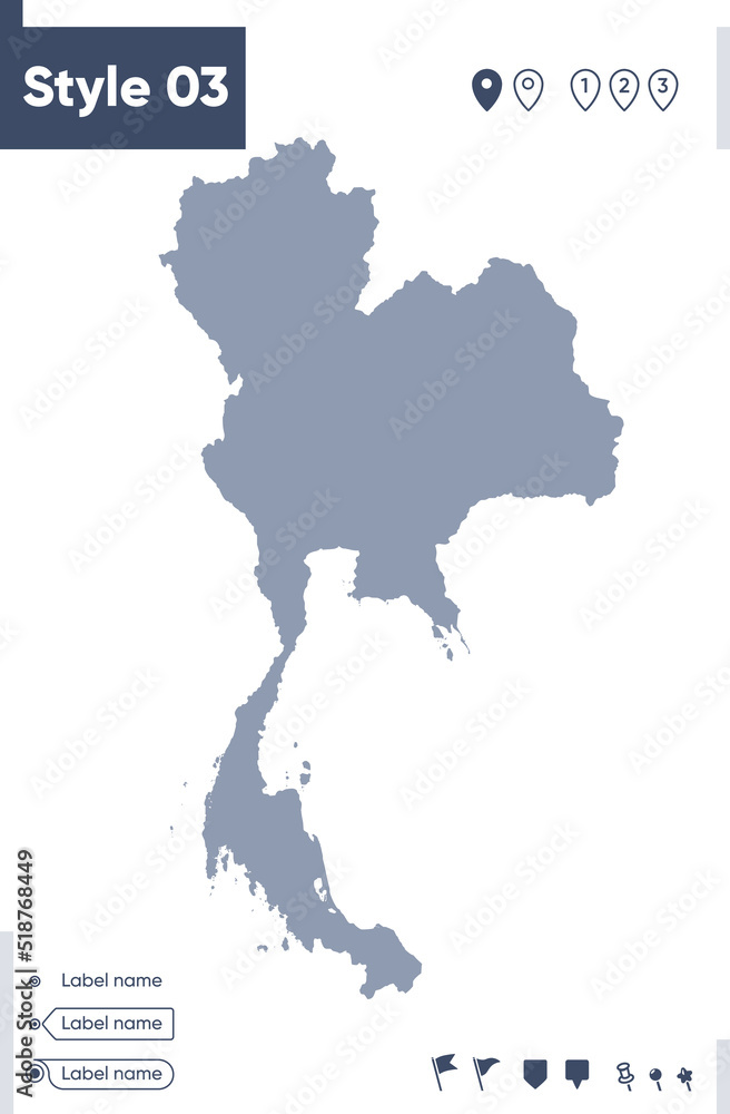 Thailand - map isolated on white background. Outline map. Vector map. Shape map.