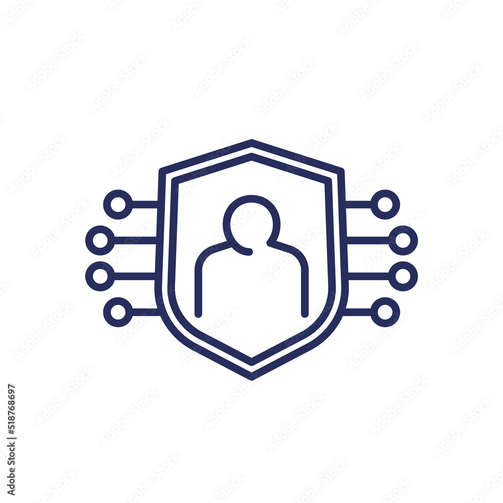 user privacy and protection line icon on white user privacy and protection line icon on white