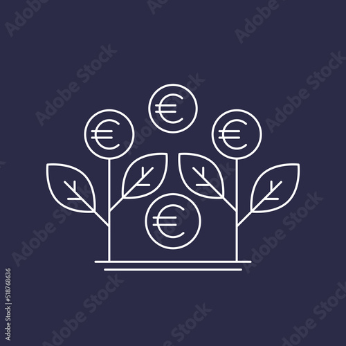 Passive income line icon with euro, growing money