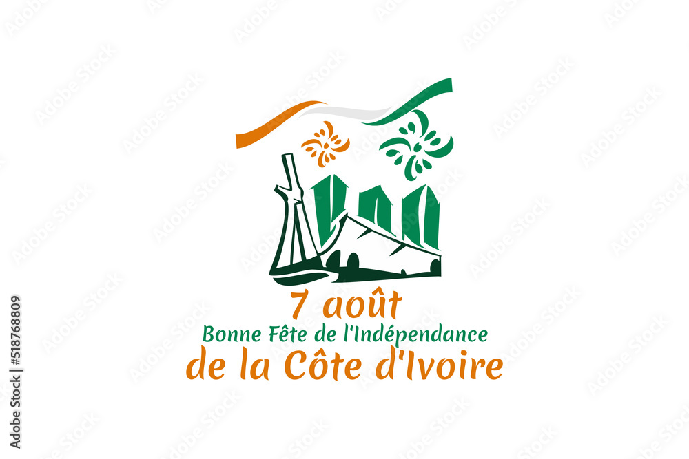 translation: August 7, Independence day of Côte d'Ivoire. vector illustration. Suitable for greeting card, poster and banner. translation: August 7, Independence day of Côte d'Ivoire. vector illustration. Suitable for greeting card, poster and banner.
